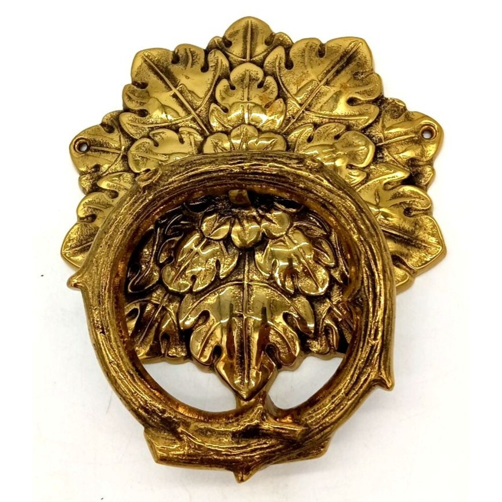 Vtg Fritz Brass Flower Door Knocker Branch Ring Drop Hollywood Regency Korea